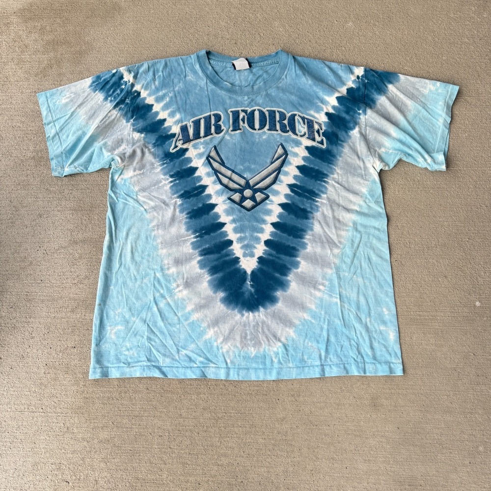 Vtg Liquid Blue Unisex‎ Graphic T-Shirt Blue Tie-Dye 90s Air Force Short Sleeve
